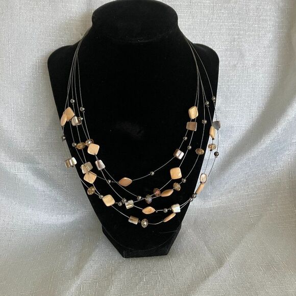 5 Strand "Invisible" Wire and Beads Necklace & Earrings - Picture 2 of 6